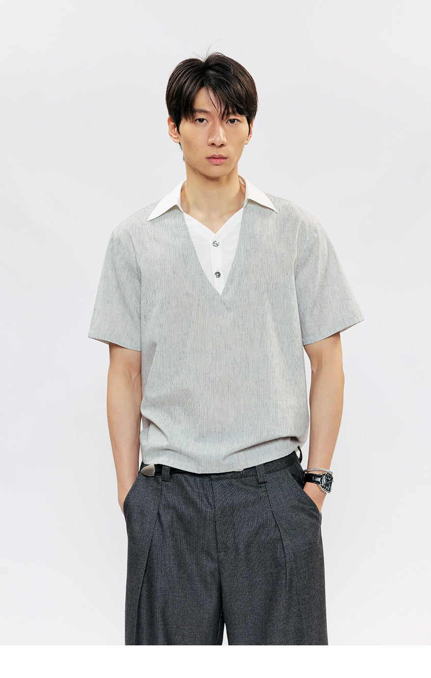 Linen V-Neck Casual Shirt