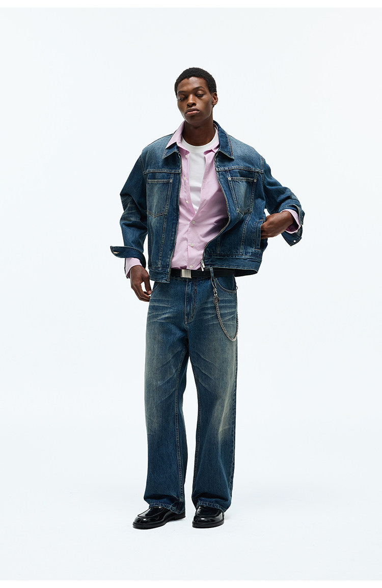 Wrinkle-Processed Red-Edge Denim Pants