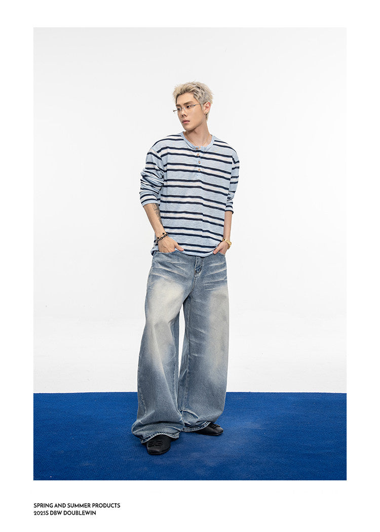 Vintage Distressed 3D Pleated Jeans