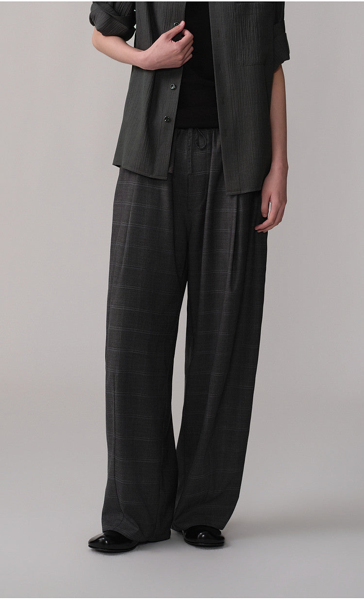 Retro Curved-Blade Rubber-Waist Casual Pants