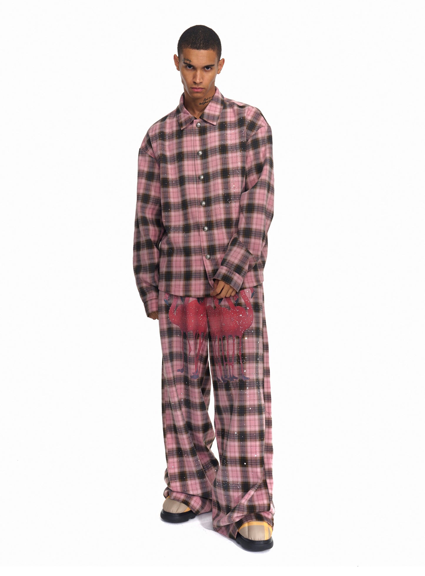 Rhinestone Check Casual Pants