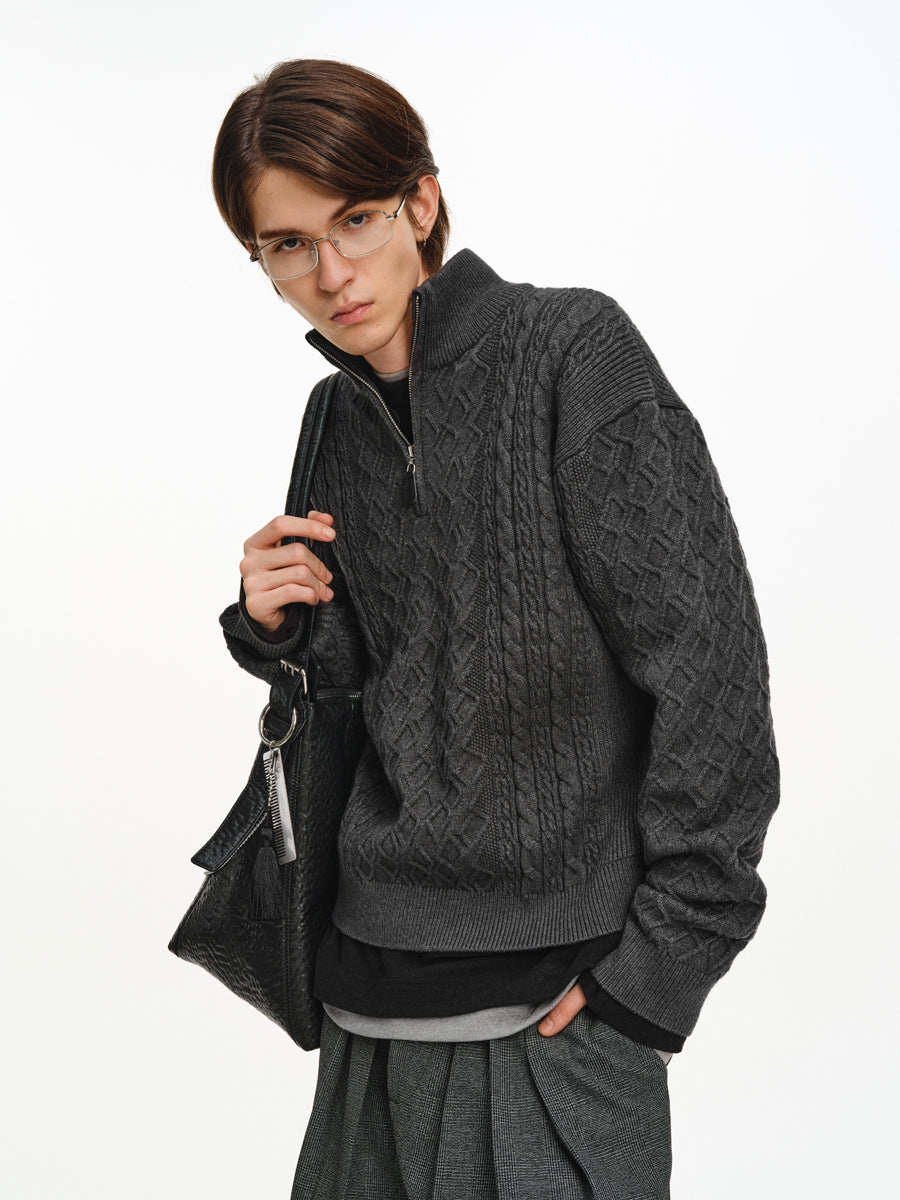 Stand Collar Half-Zip Sweater