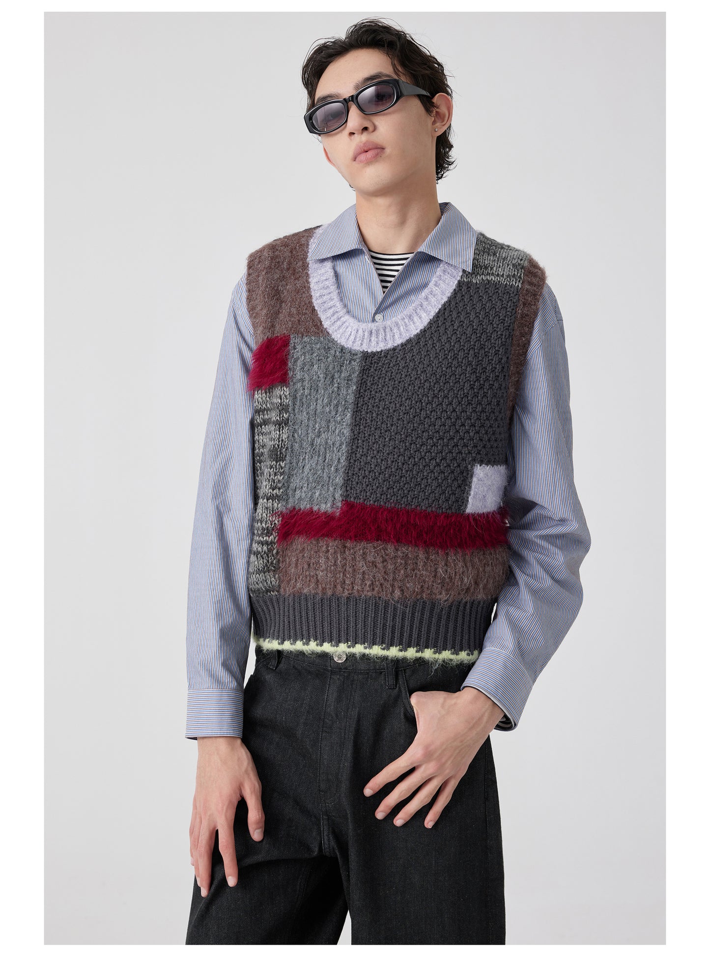 Patchwork Contrast U-Neck Sweater Vest