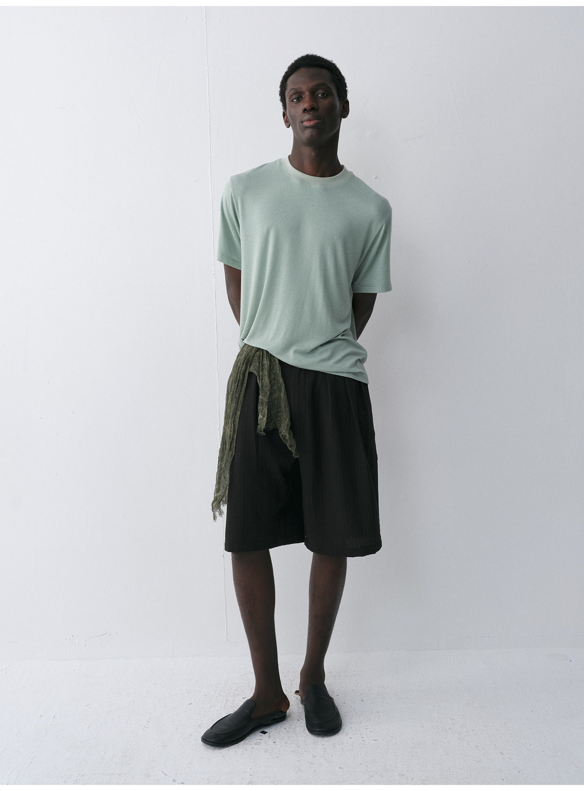 Seersucker Double-Pleated Shorts