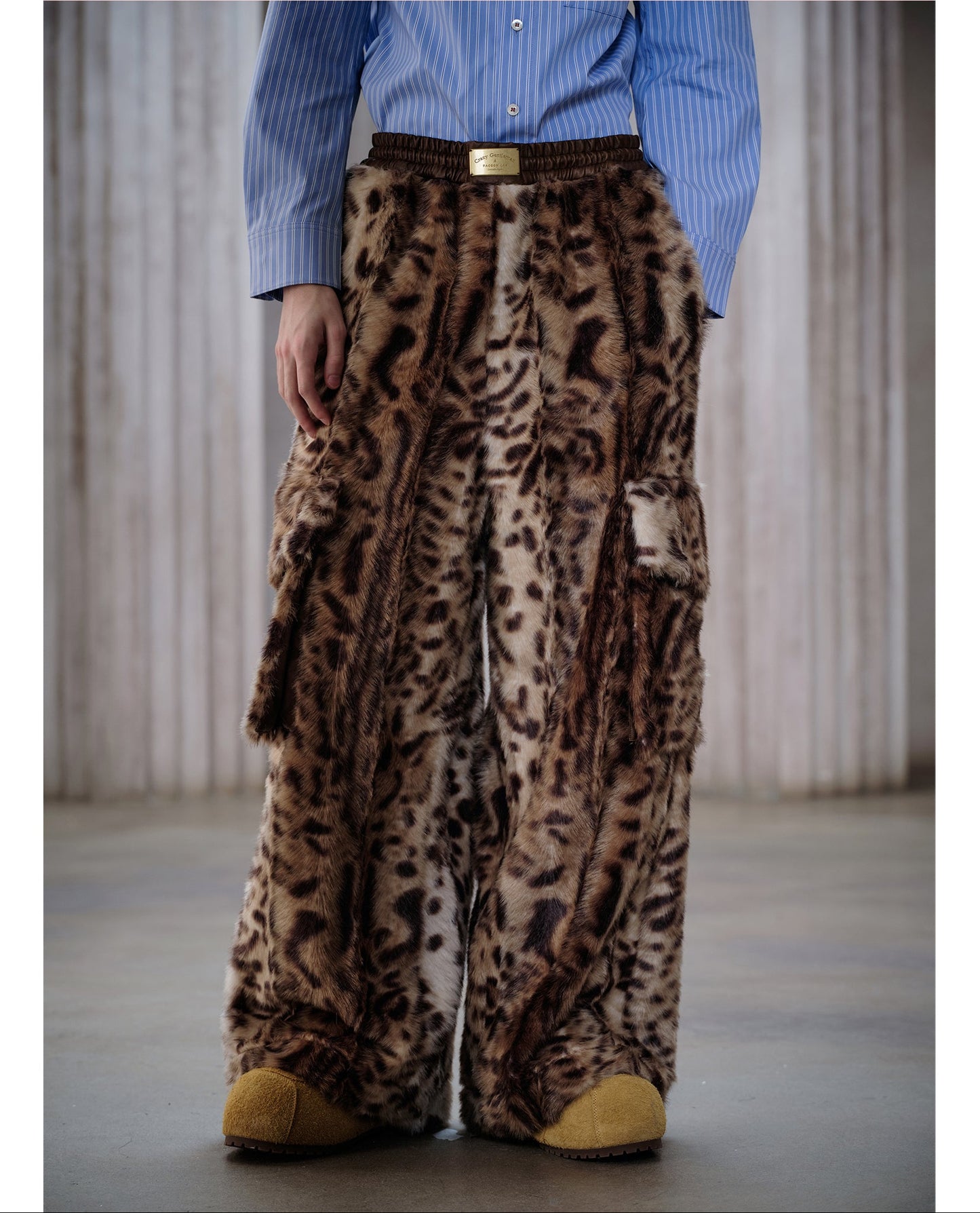 Faux Fur Leopard Print Casual Pants