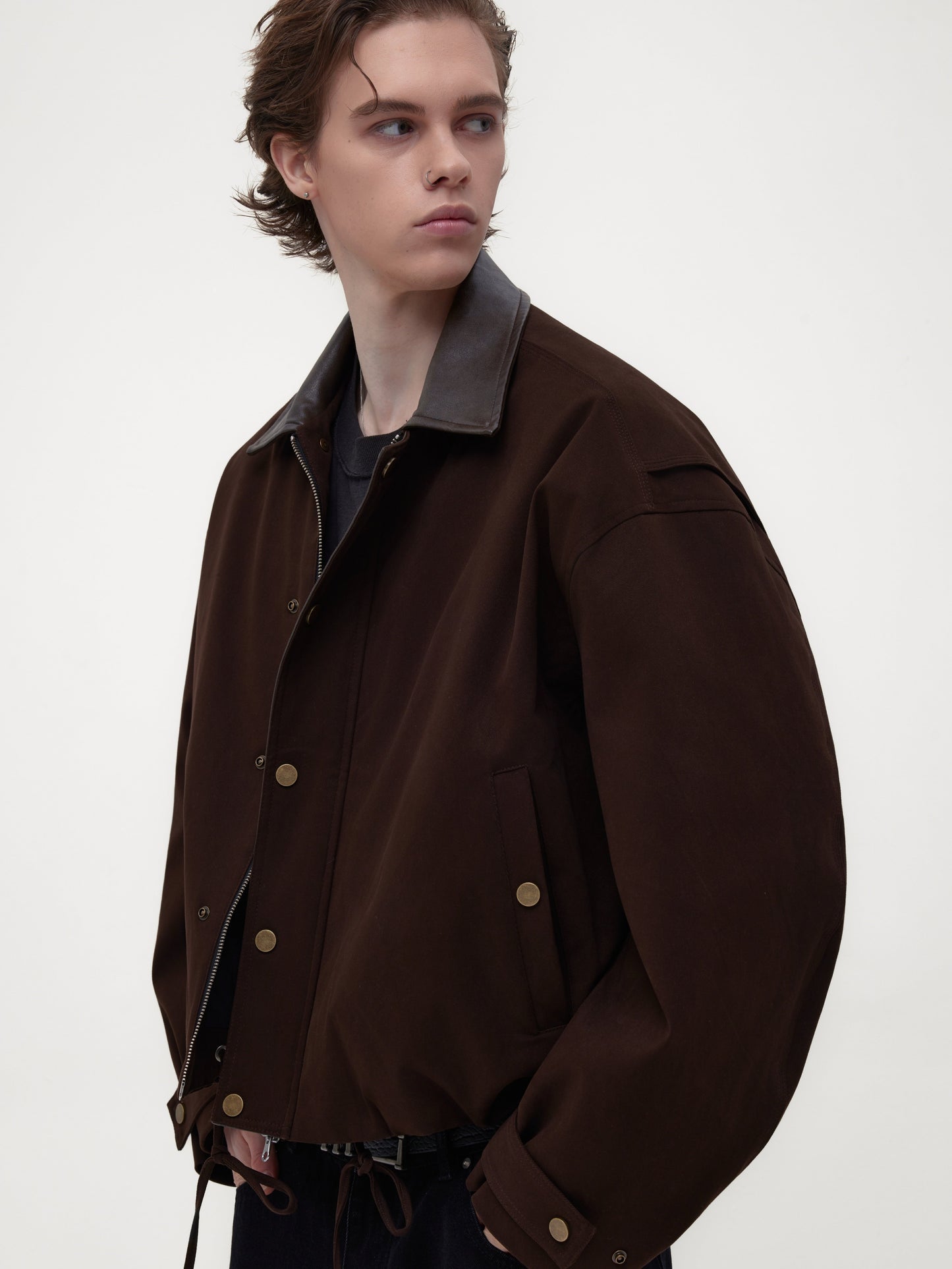 Burn-style leather-collar cotton jacket