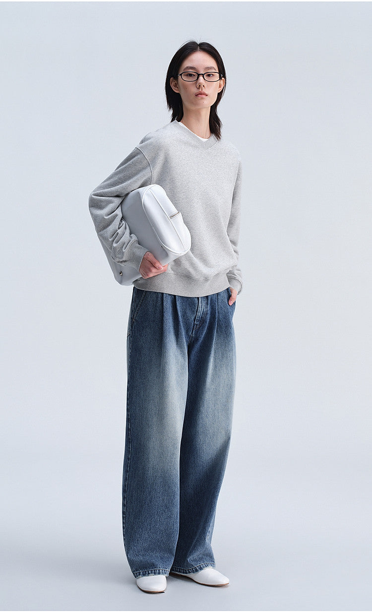 Casual Sweatshirt with Loose Rib Knit