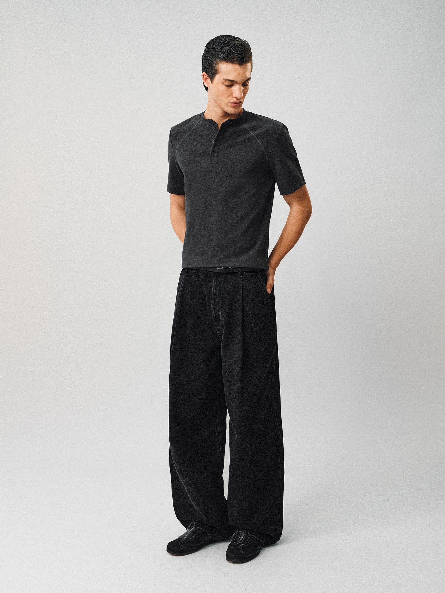 Retro Snowflake Wash Black Denim Pants