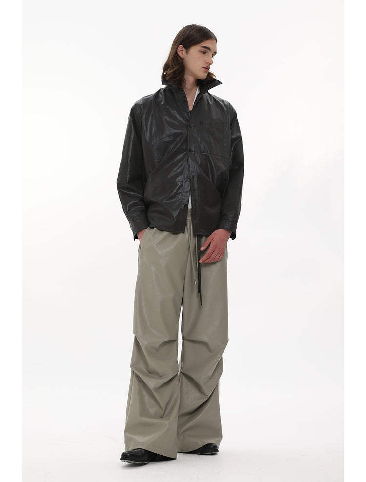 Wide leg leather pants