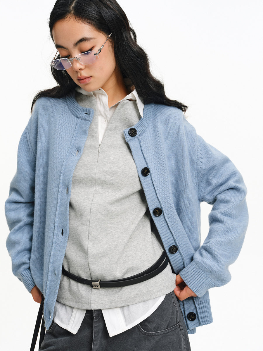 Cotton & Wool Crew Neck Cardigan