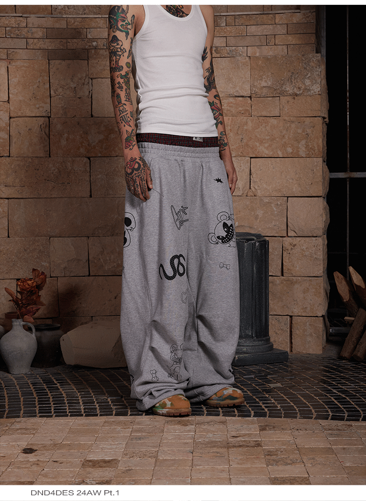 Graffiti Print Double Waist Sweatpants