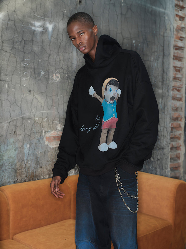 Cartoon Print Heavy Hooded Sweatshirt