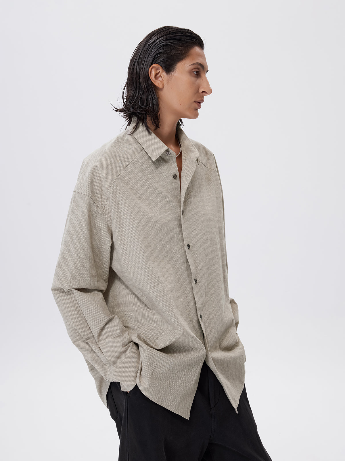 Pre-dyed fine check shirt