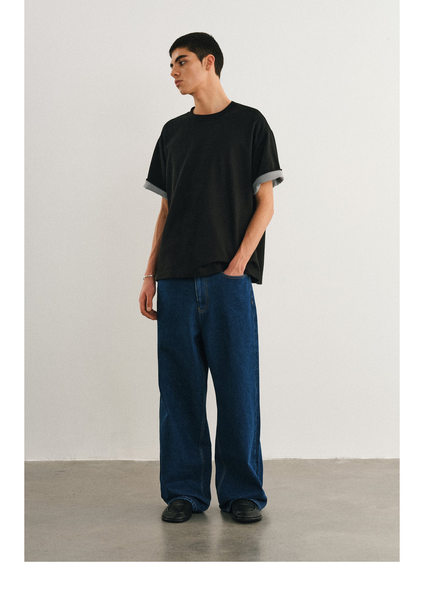 Hound's tooth sleeve T-shirt