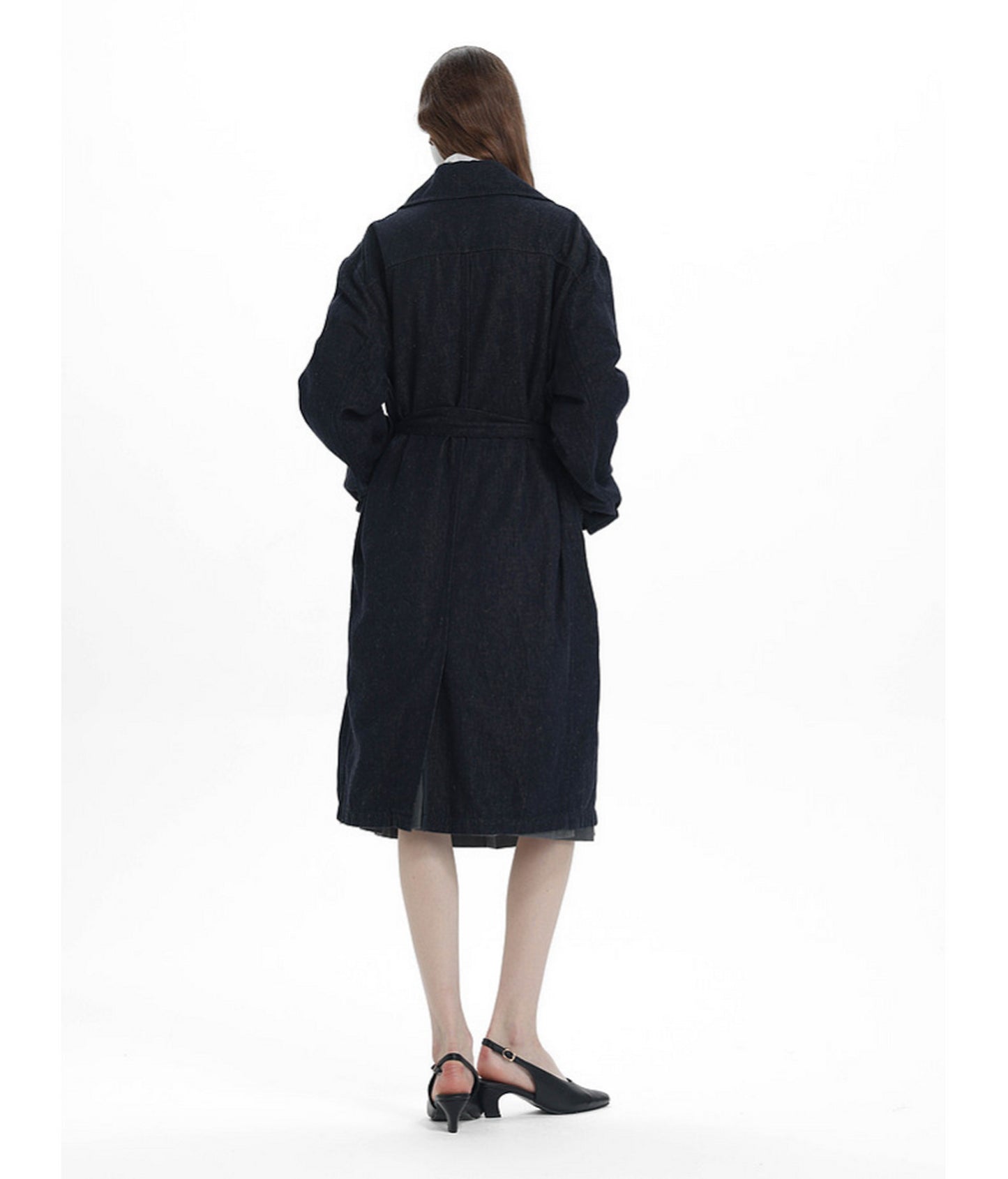 Linen-Blend Denim Trench Coat　