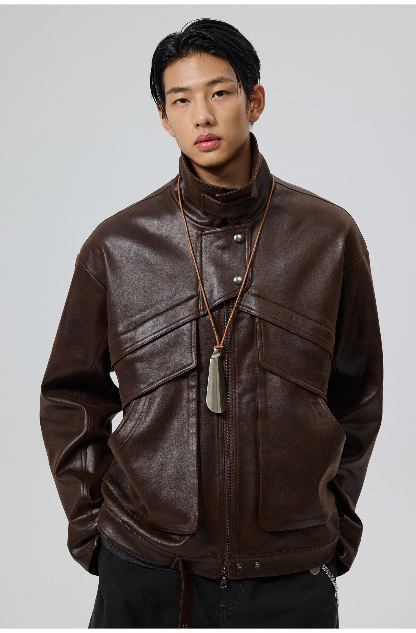 PU Material Oversized Leather Jacket