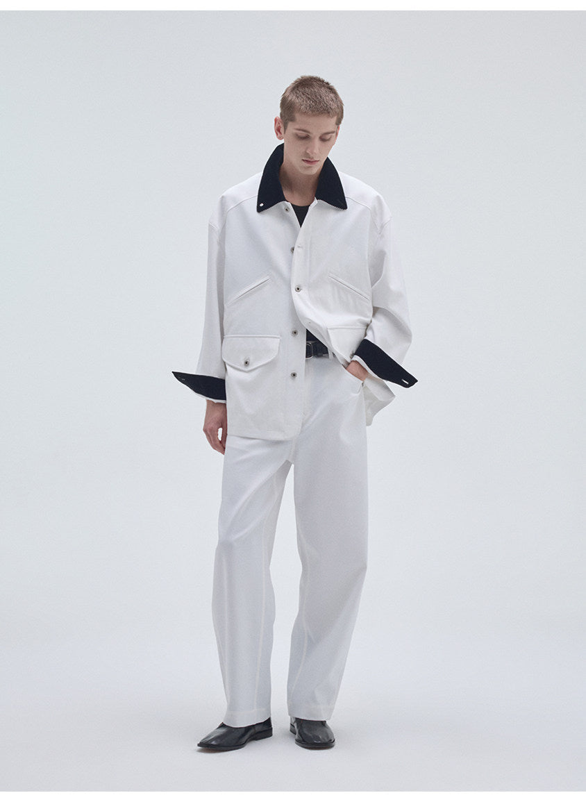 Corduroy Jacket with Collar and Multiple Pockets