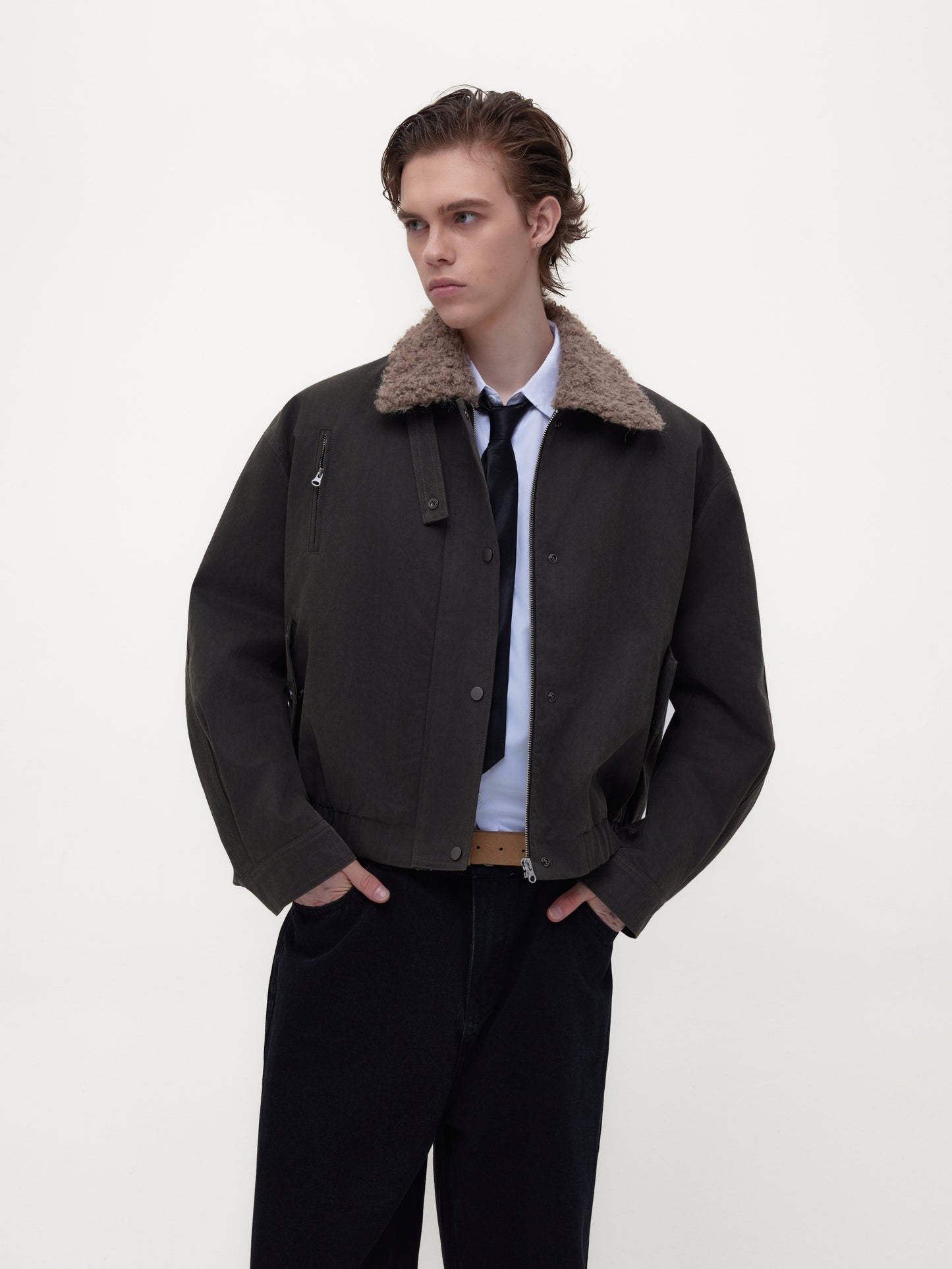 Fur Collar Wax-Coated Jacket