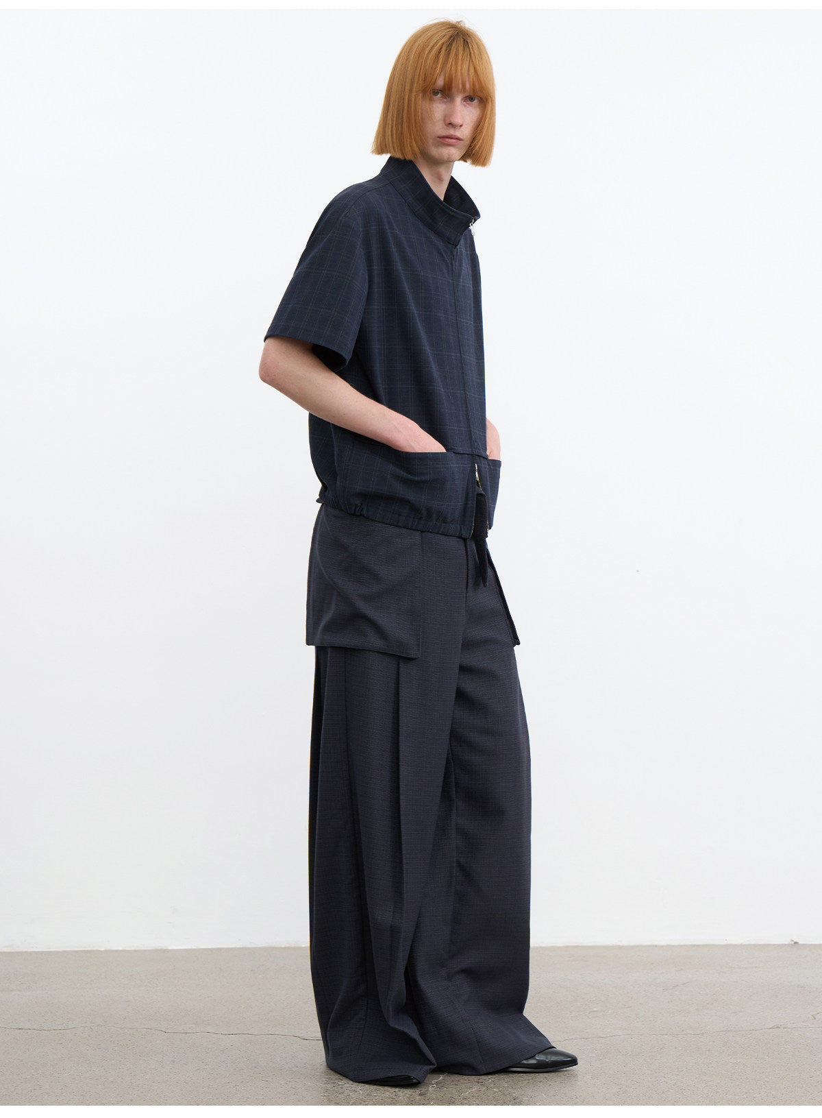 Dark Check Pattern Zipper Shirt