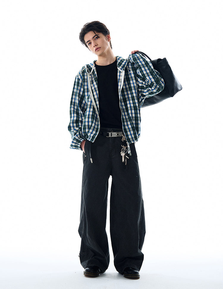 Checkered hooded shirt