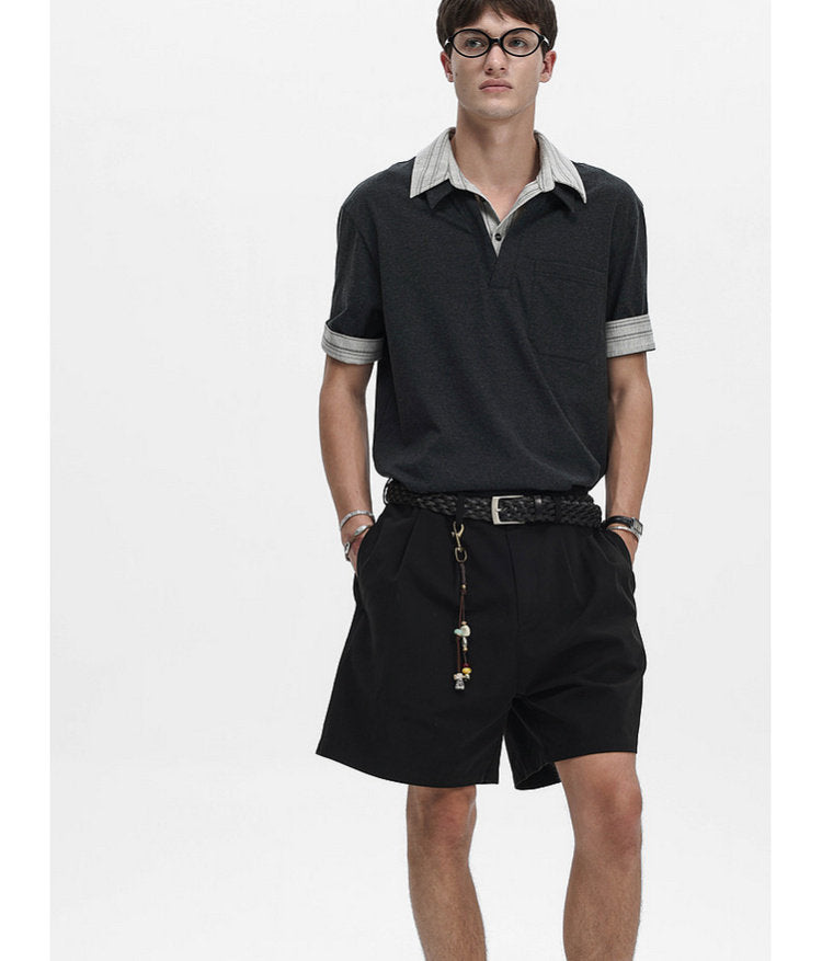 Faux Two-Piece Pocket-Stripe Polo Shirt