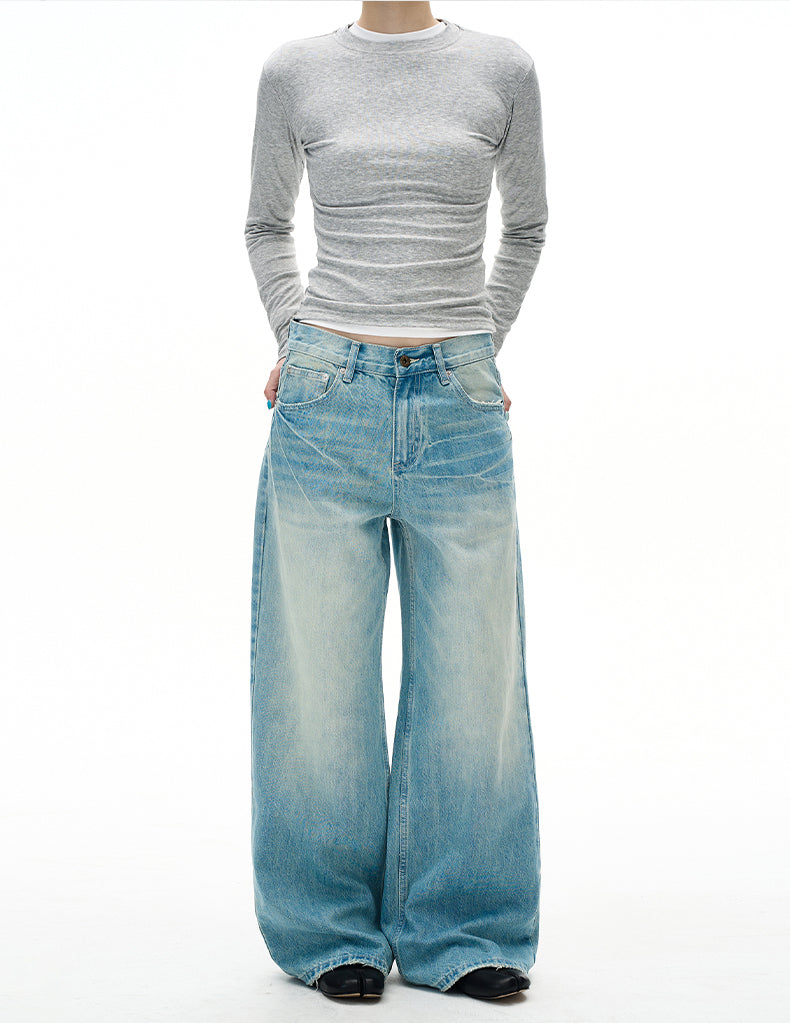 Distressed Straight-Leg Jeans