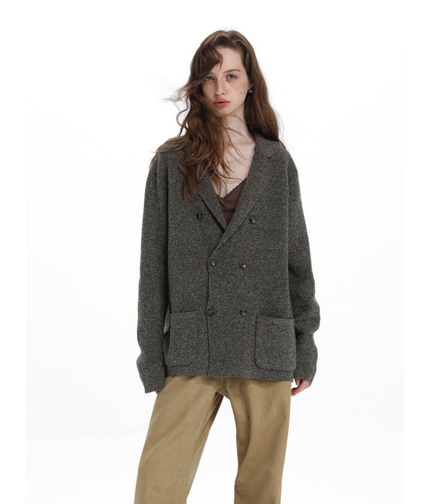 Double-Breasted Casual Knit Jacket