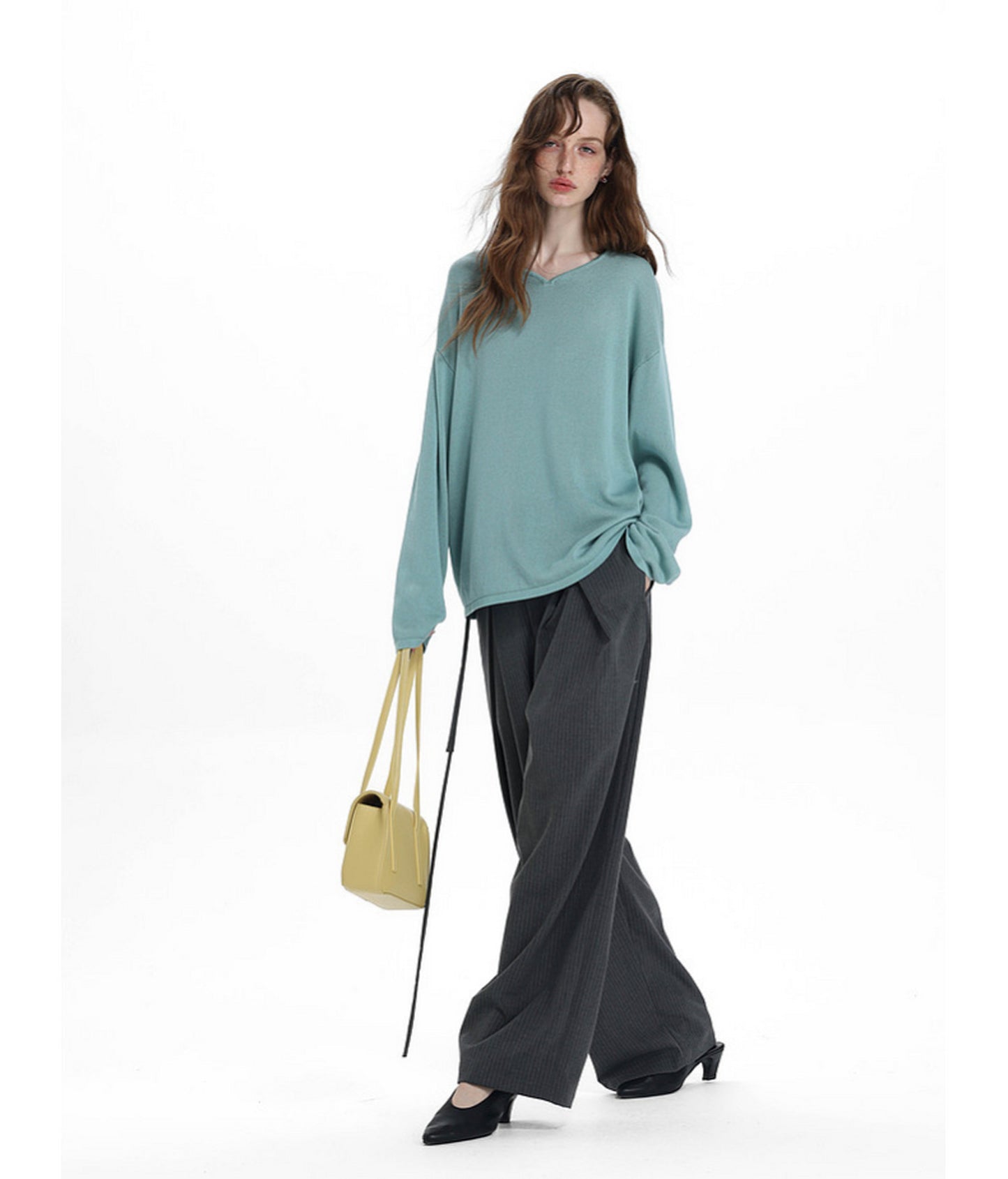 High-Waisted Double-Pleated Casual Pants