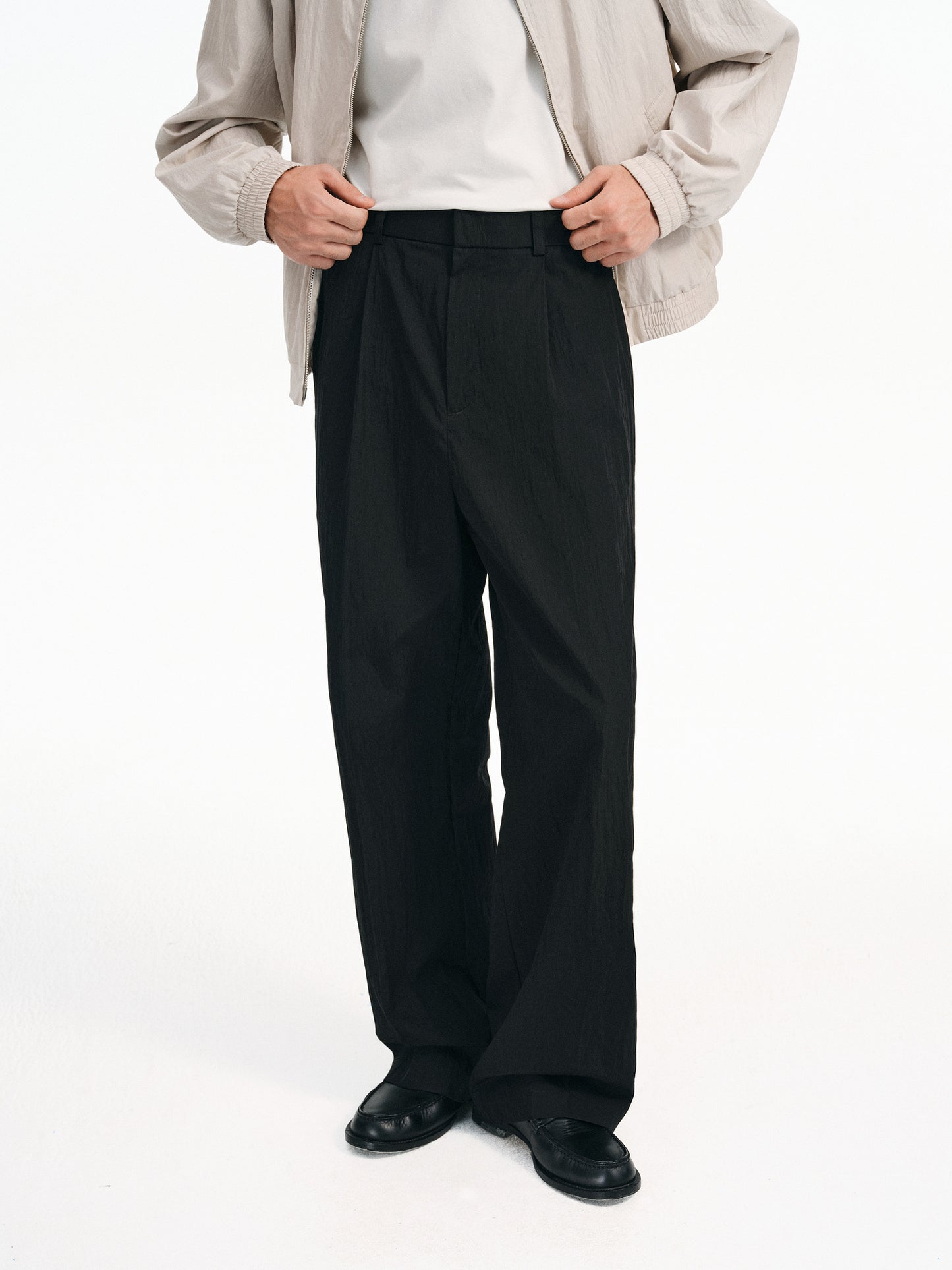 Cotton &amp; Brocade Pleated Casual Pants