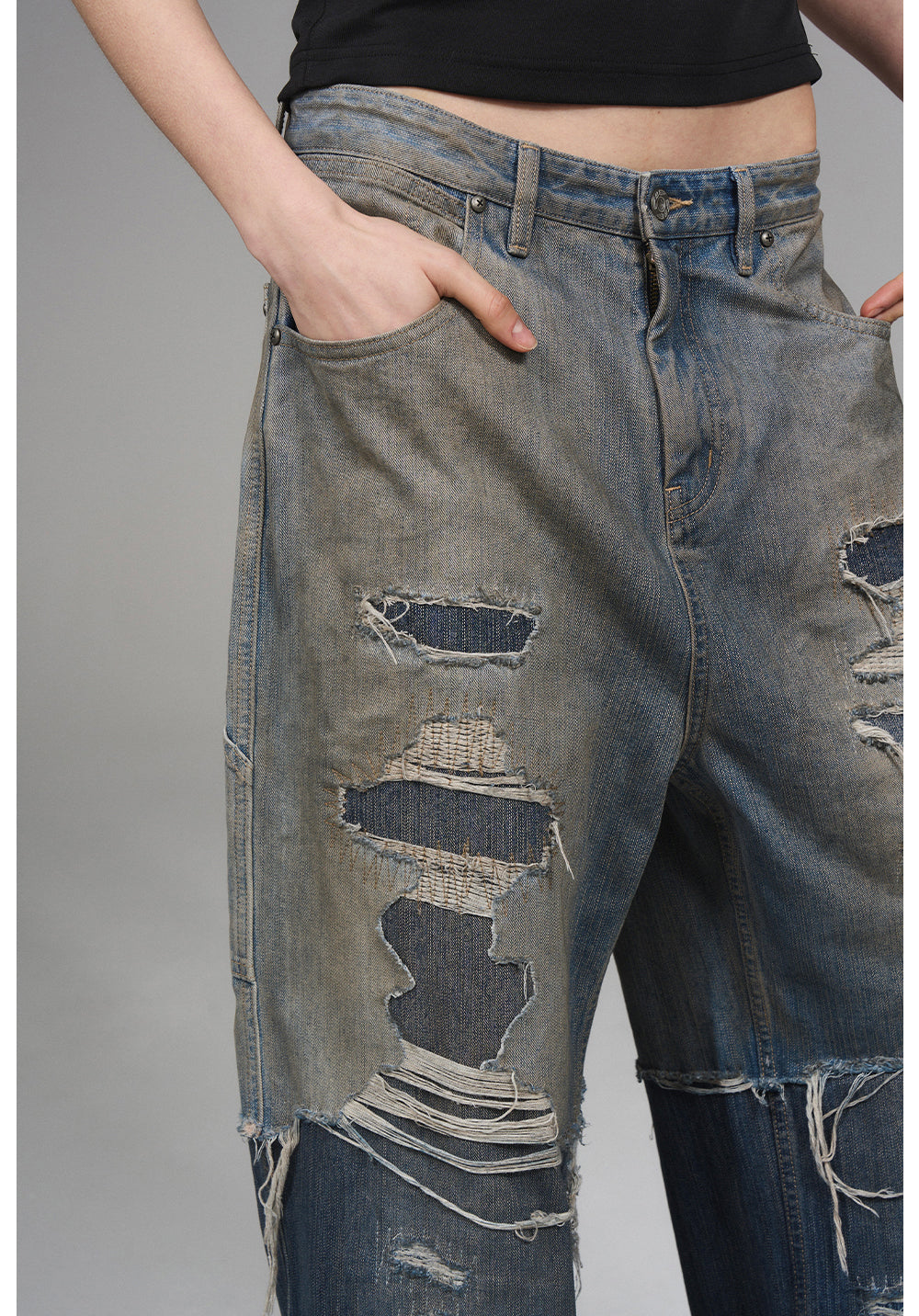 Washed Old Denim Pants