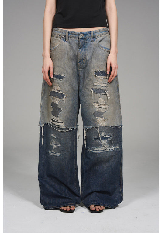 Washed Old Denim Pants