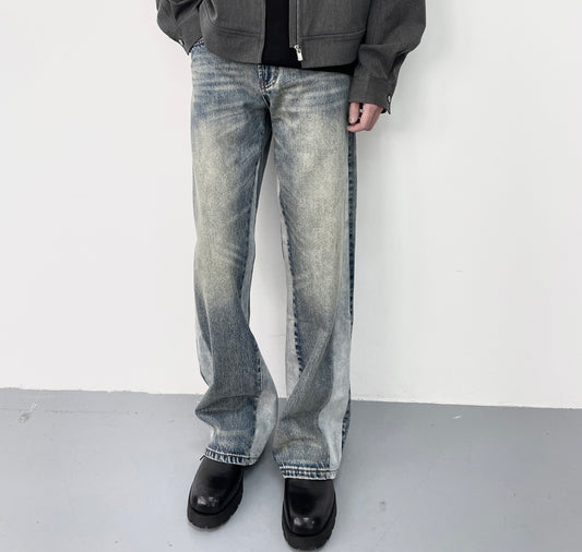 Washed reconstruction straight jeans