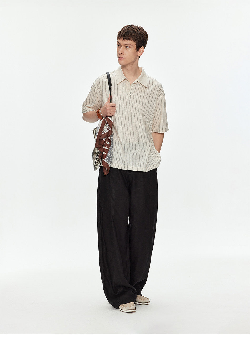 Cuban-Collar Striped Shirt
