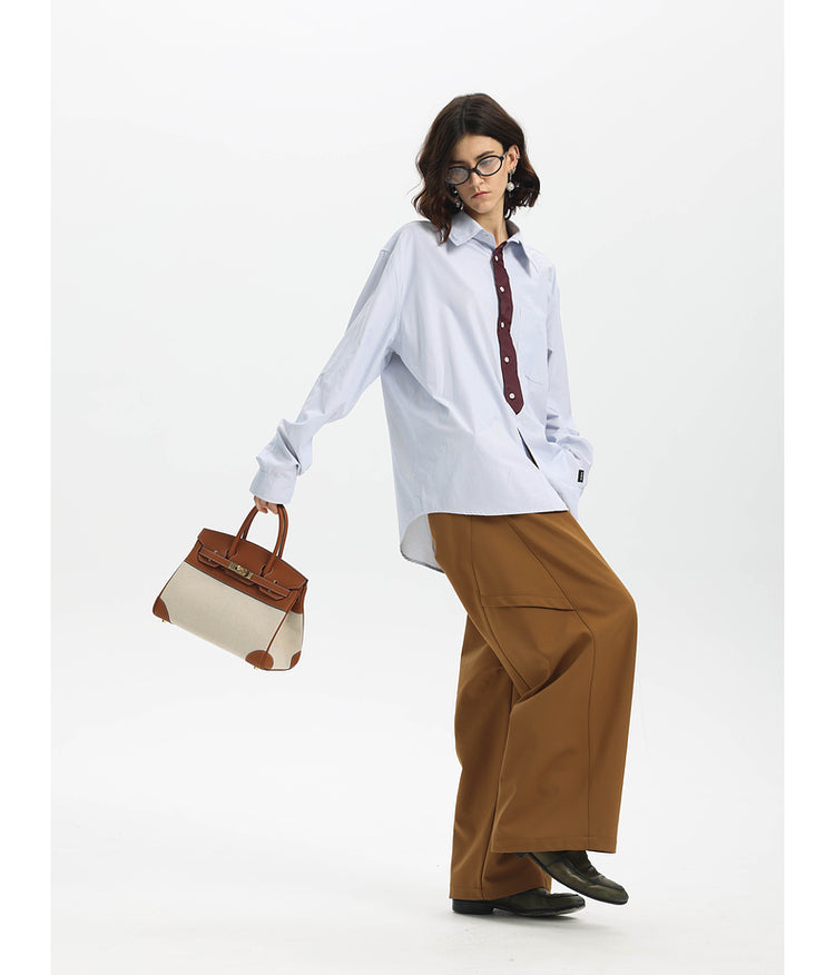 Striped Faux Tie Casual Shirt