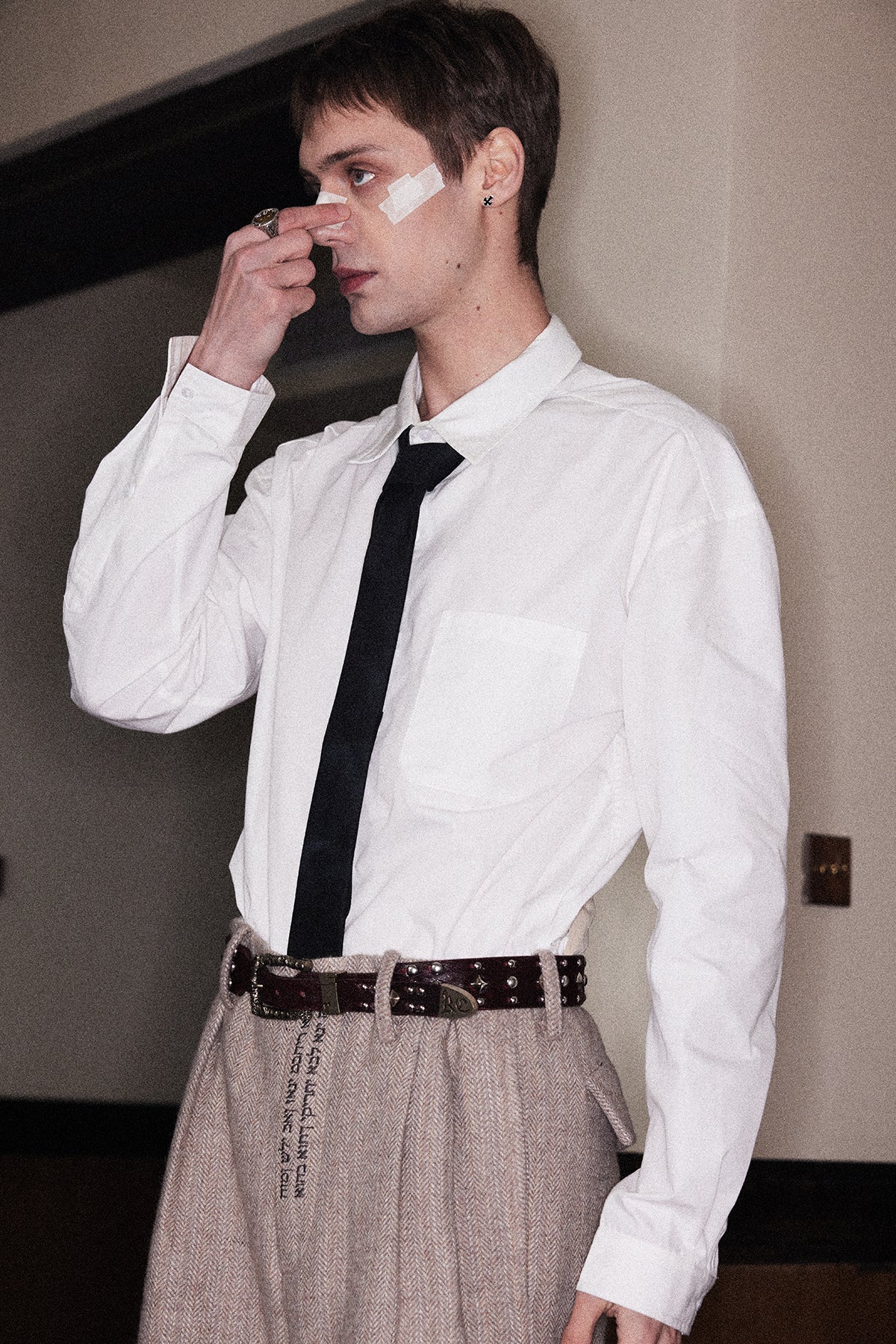 Paper Button Printed Patch Shirt