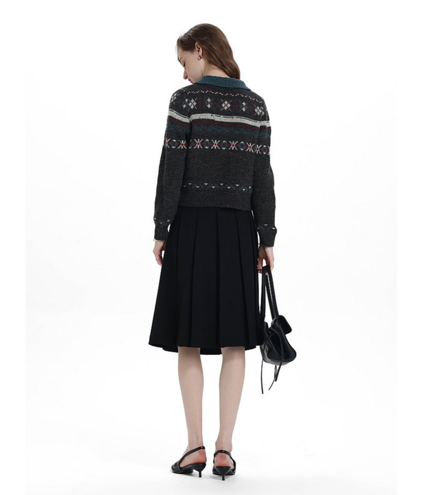 Diamond-Cutout Collar Cardigan