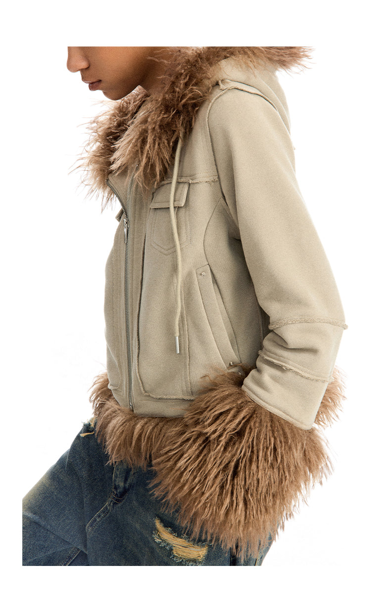 Short fur zipper jacket