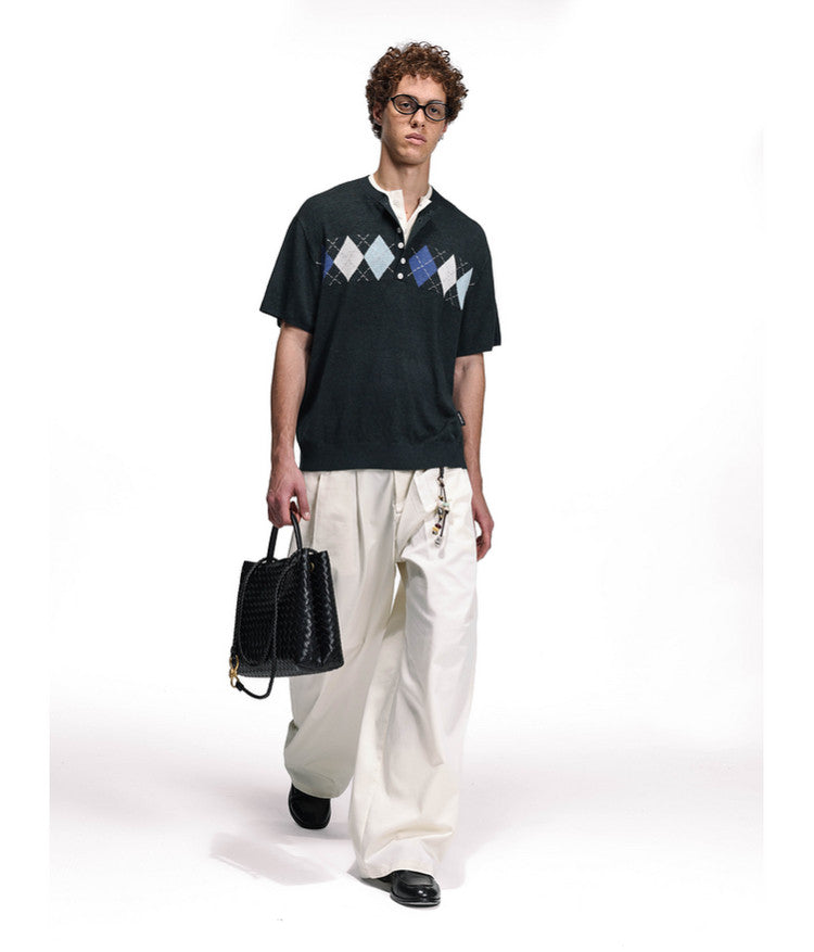 School Style Diamond Pattern Sweater