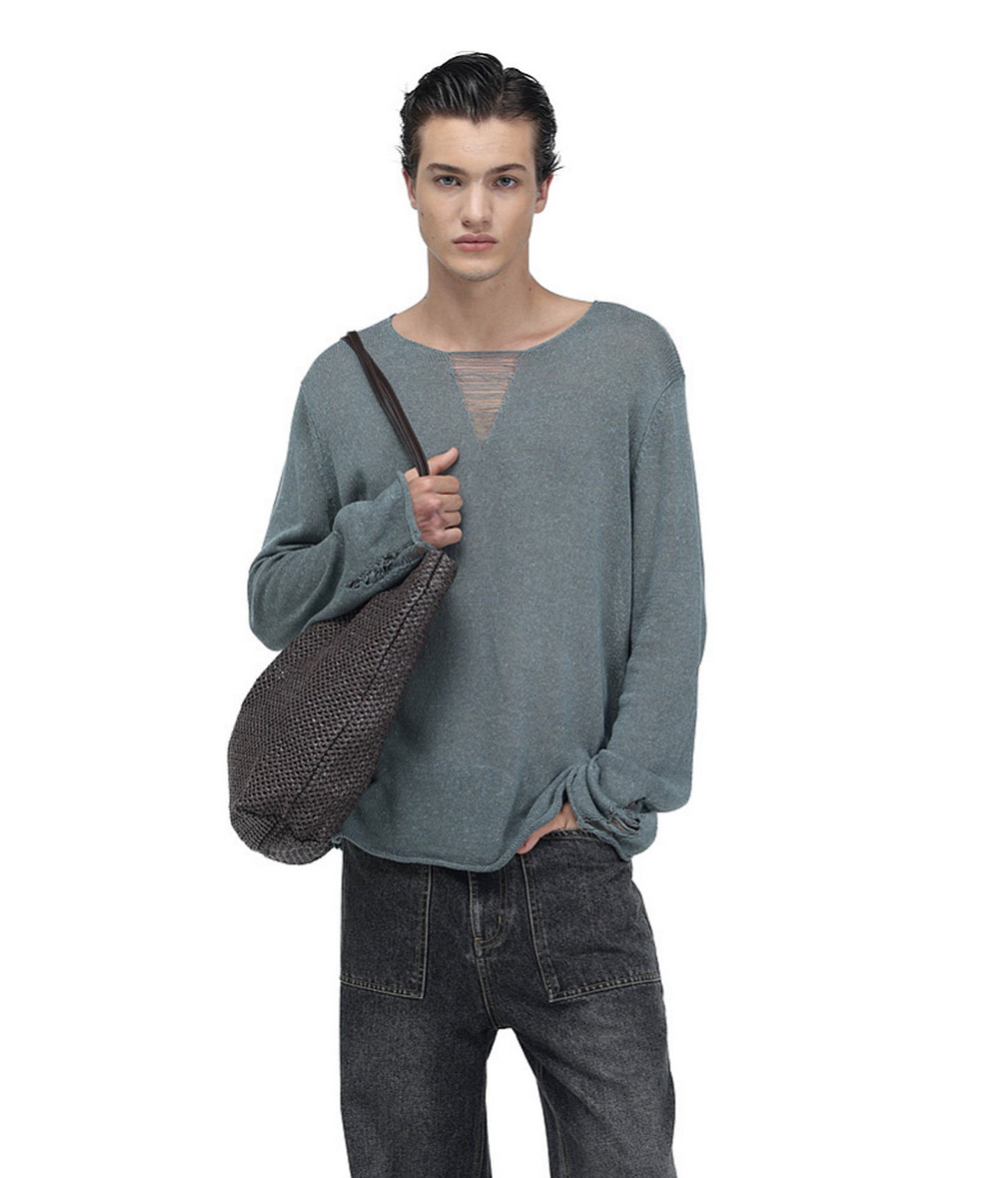 V-Neck Drawstring Lightweight Knit Shirt