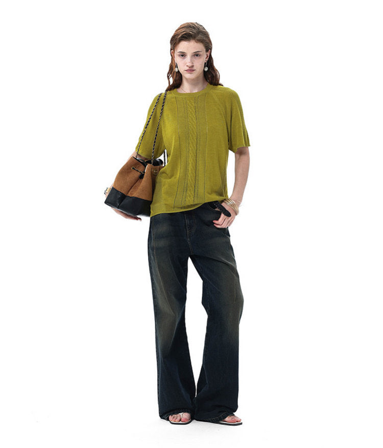 Linen-Lyocell Blend Openwork Knit Shirt