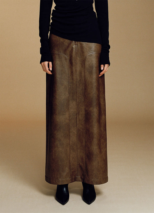 Back Slit Deconstructed A-Line Long Skirt