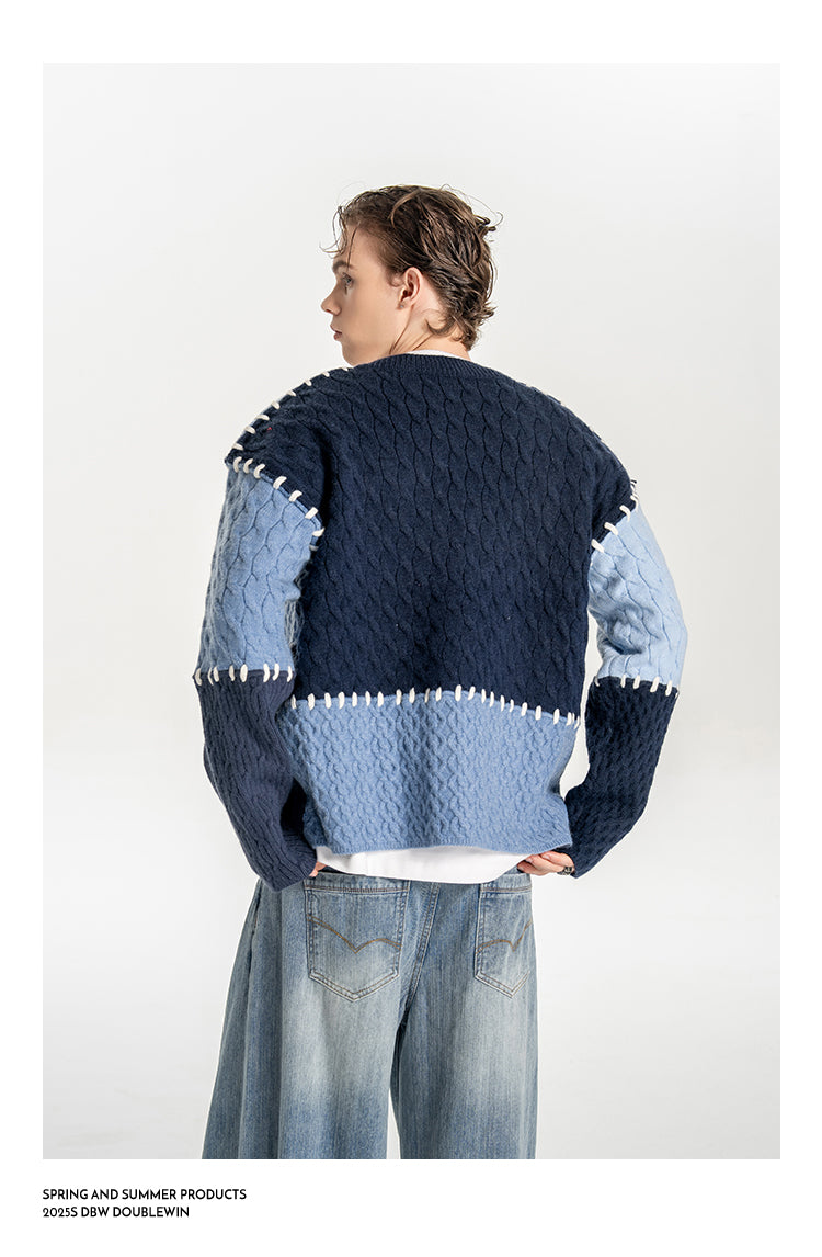 Contrast Color Stitch Cardigan