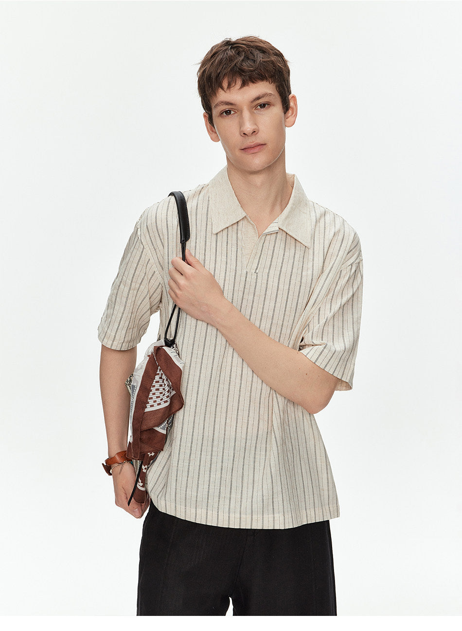 Cuban-Collar Striped Shirt