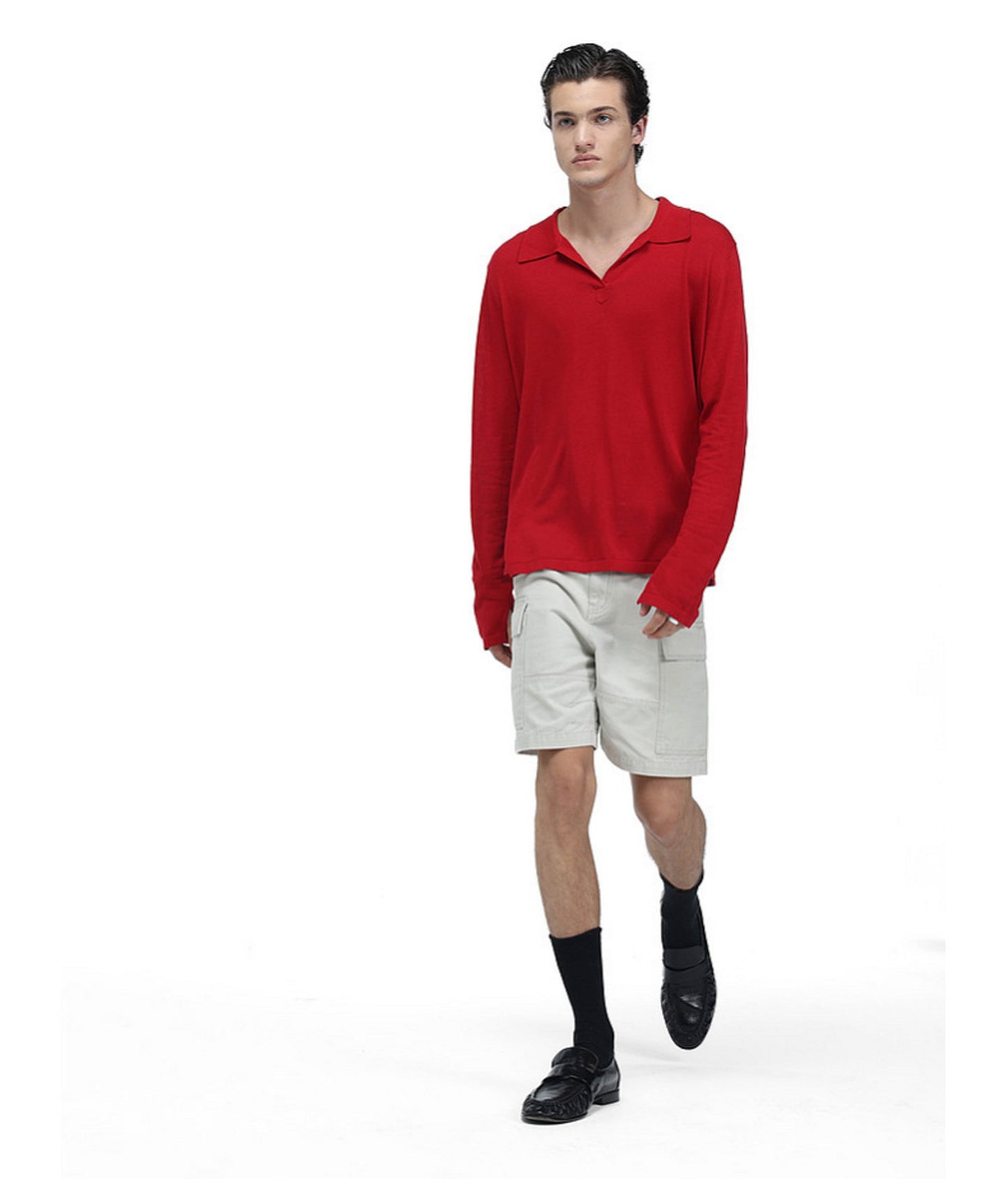 Linen-Blend Knit Polo Shirt