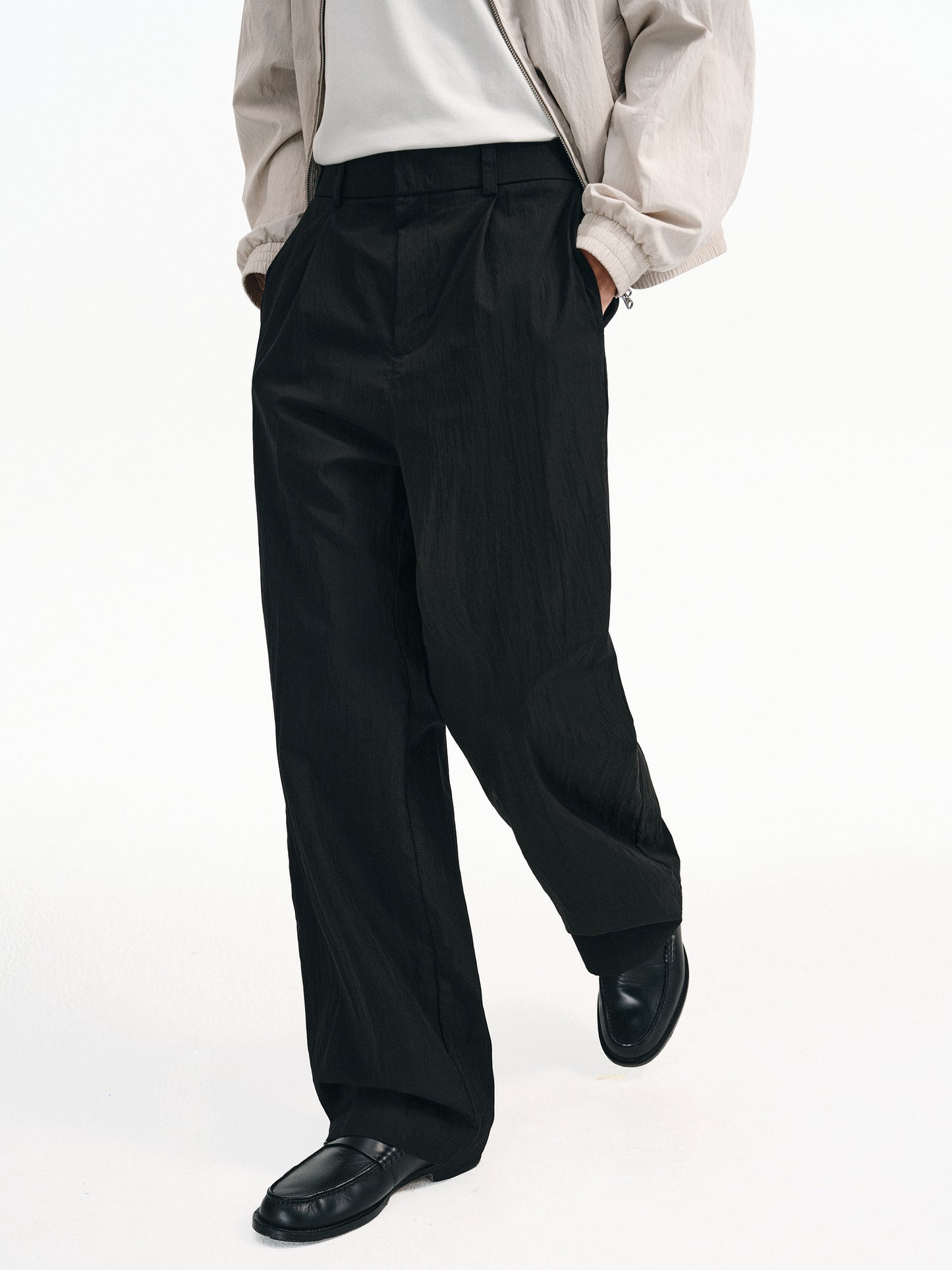 Cotton &amp; Brocade Pleated Casual Pants