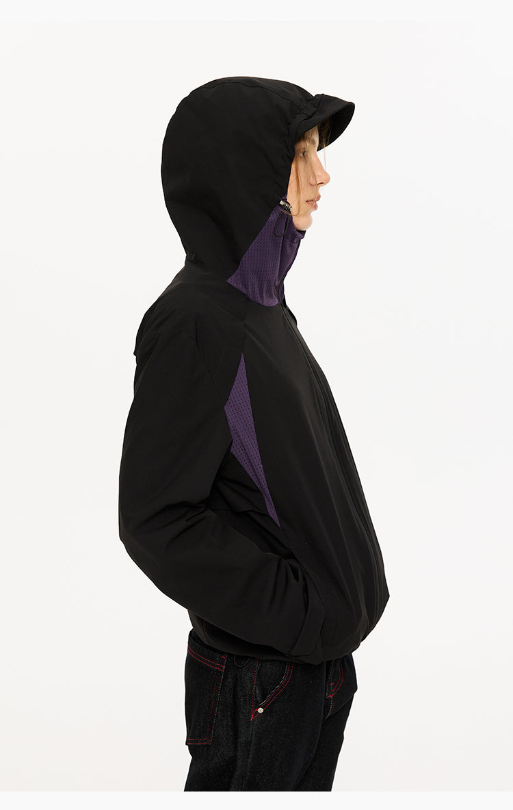 Diagonal Zipper Hooded Jacket