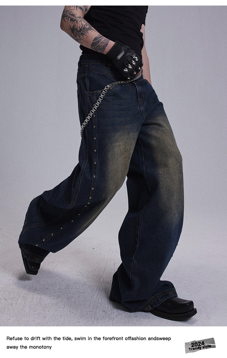 Rivet Stitch Wide Leg Jeans