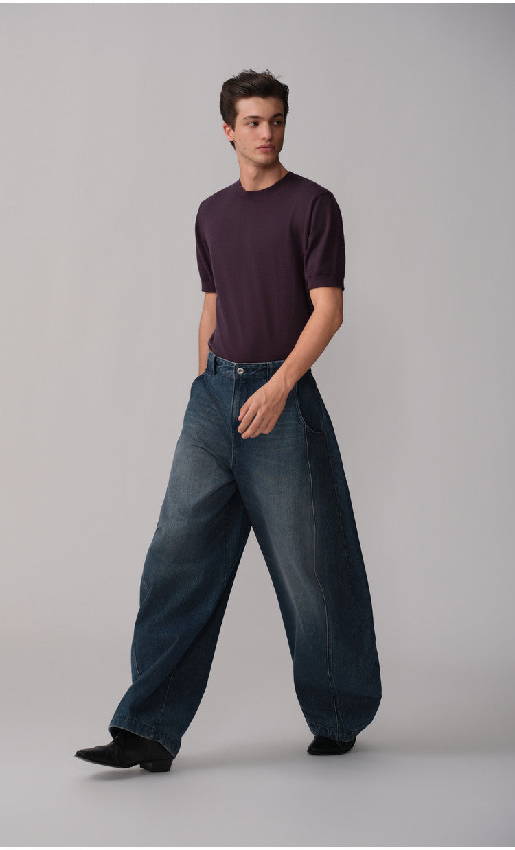 Casual Knit Shirt with Ribbed Waist and Hem