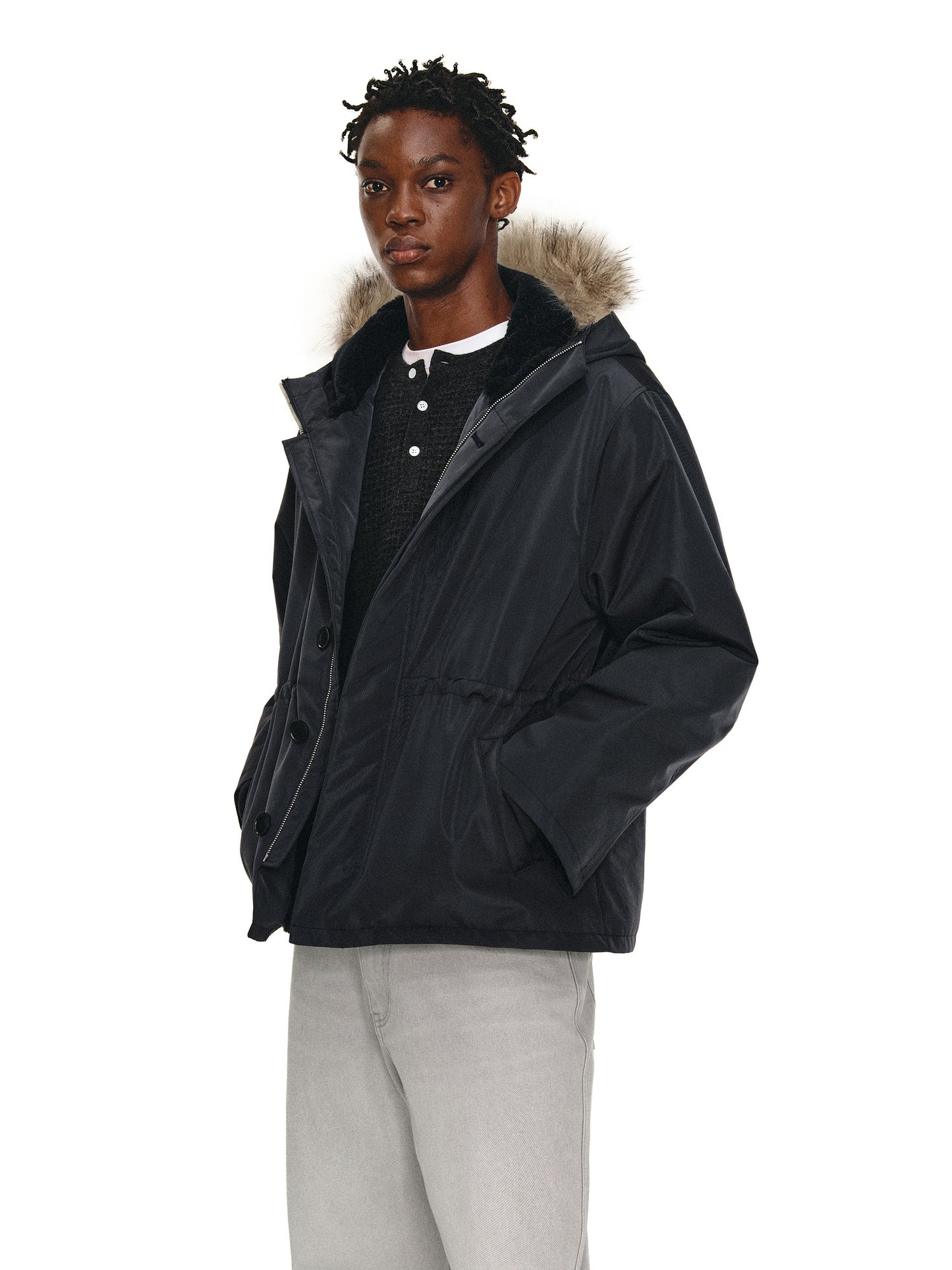 Water-repellent fur collar jacket