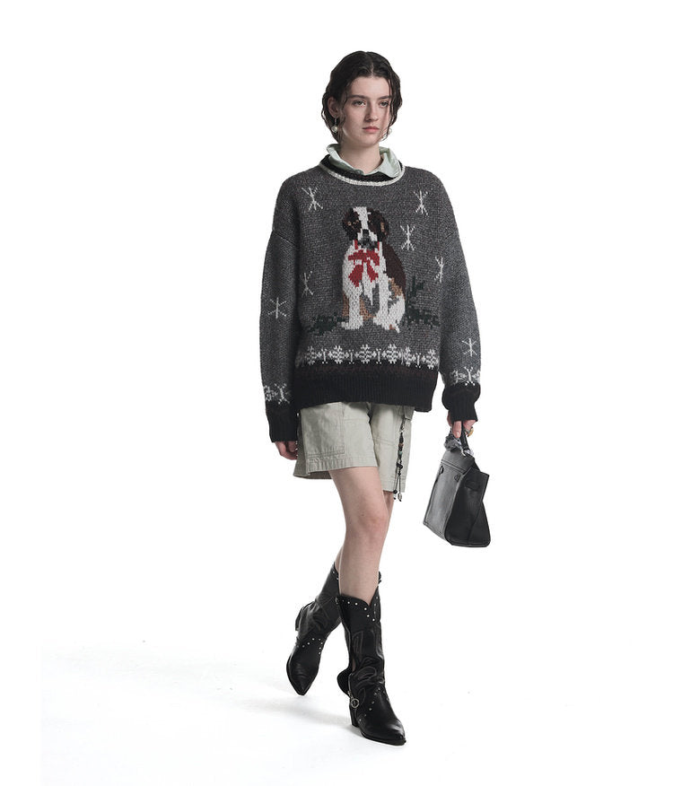 Jacquard Crew Neck Sweater